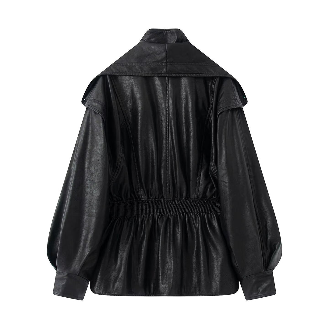 Damen elegante Bikerjacke mit lässigem Schnitt und voluminösen Ärmeln R&B