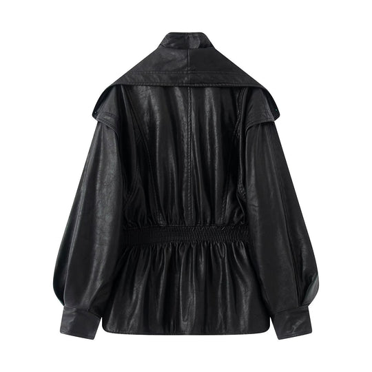 Damen elegante Bikerjacke mit lässigem Schnitt und voluminösen Ärmeln R&B