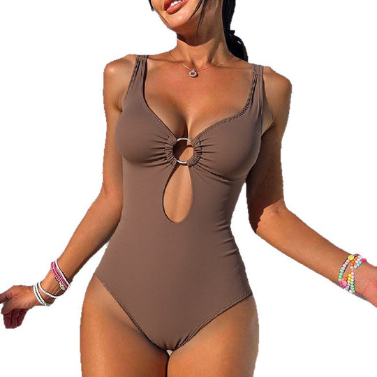 Damen Einteiler Badeanzug mit stilvollem Ringdetail R&B