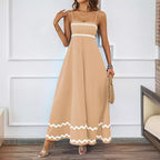 Damen Maxikleid mit schmalen Trägern und verspieltem Wellenmuster R&B