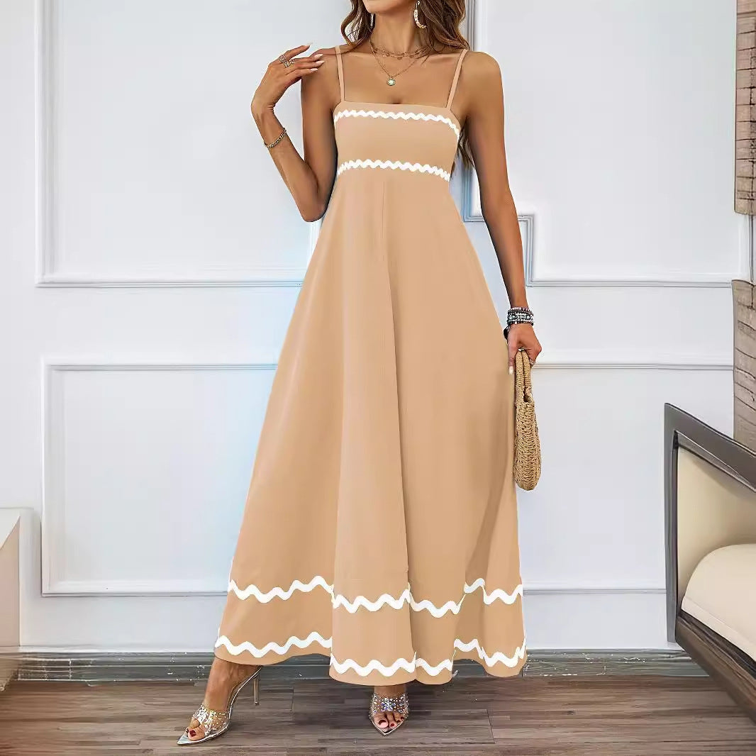 Damen Maxikleid mit schmalen Trägern und verspieltem Wellenmuster R&B