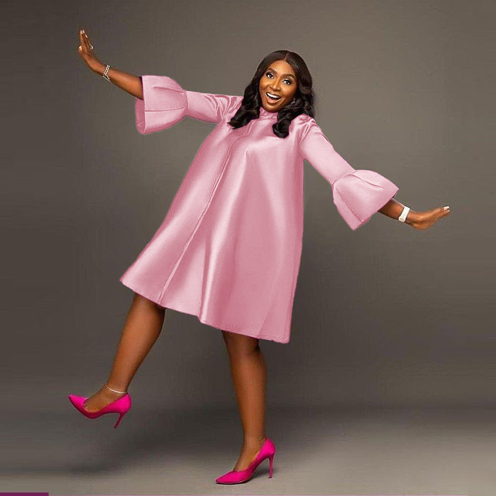 Damen Kleid im eleganten A-Linien Schnitt mit voluminösen Ärmeln und schimmerndem Finish R&B