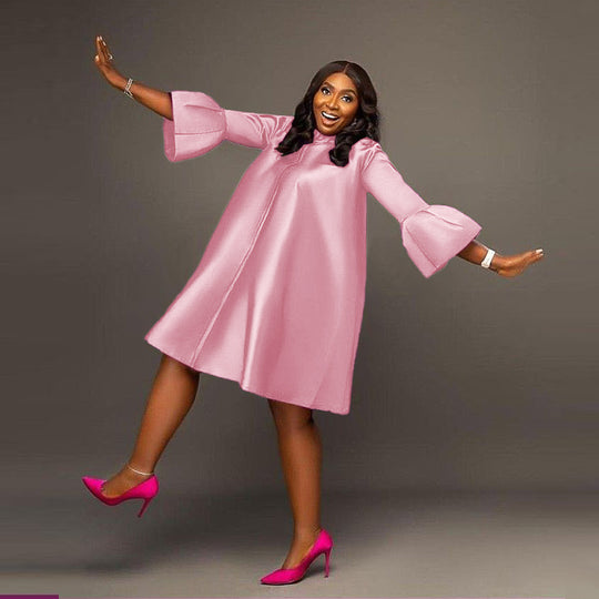 Damen Kleid im eleganten A-Linien Schnitt mit voluminösen Ärmeln und schimmerndem Finish R&B