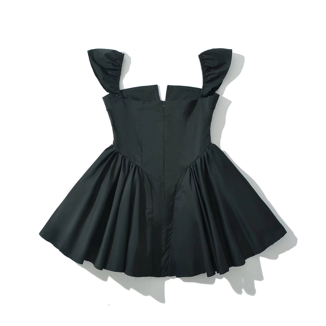 Damen Puffärmel Kleid mit taillierter Silhouette und elegantem Rüschensaum R&B