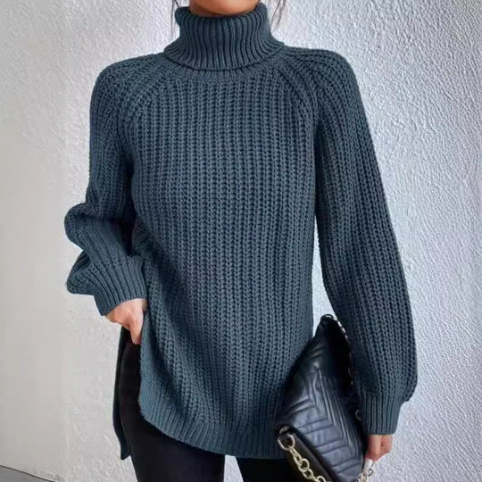 Damen Strickpullover mit hohem Kragen und strukturiertem Wabenmuster R&B