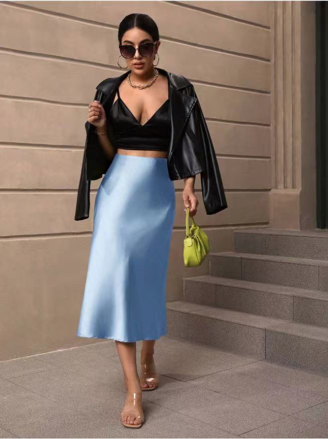 Damen Satin Rock mit schwingendem Saum und elegantem Schnitt R&B