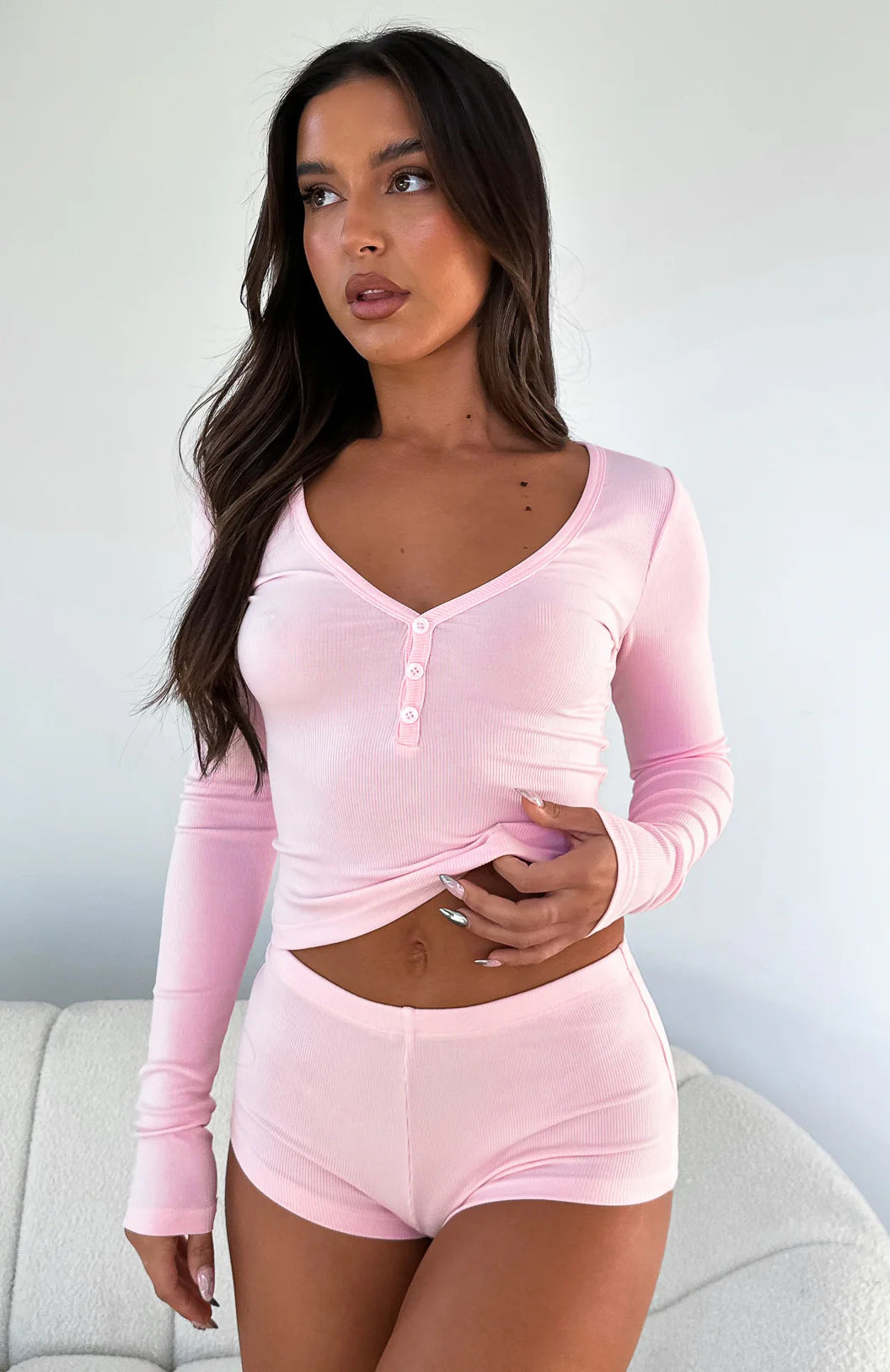 Damen Langarm Oberteil und Short-Set R&B