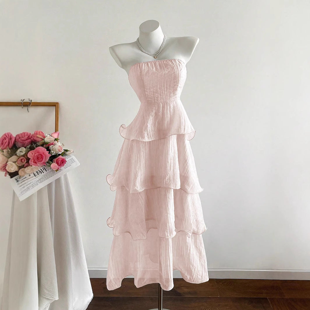Damen langes Strandkleid mit voluminösen Rüschendetails R&B