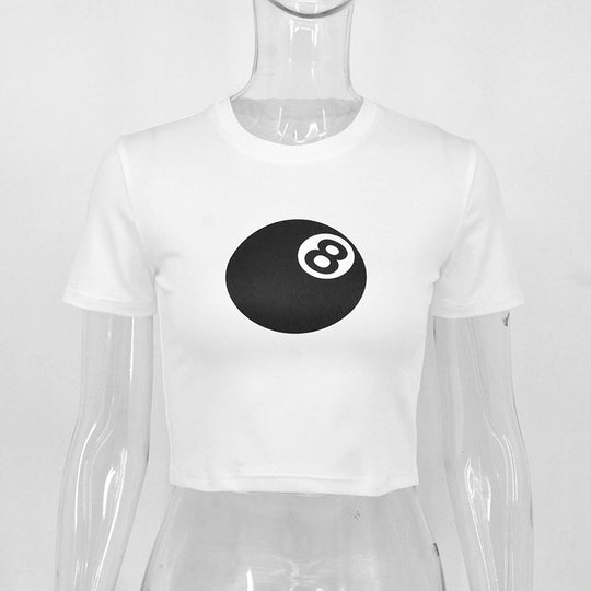 Damen cropped T-Shirt mit einzigartigem 8-Ball-Motiv und lässigem Schnitt R&B