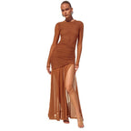 Damen Maxikleid mit eleganten Rüschendetails und seitlichem Schlitz R&B