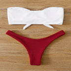 Damen Bandeau-Bikini mit modischem Knoten und hohem Beinausschnitt