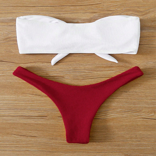 Damen Bandeau-Bikini mit modischem Knoten und hohem Beinausschnitt R&B