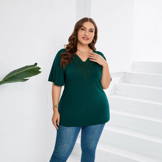 Damen Blusenshirt mit eleganter Lochstickerei und weit geschnittenen Ärmeln R&B