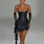 Damen Funkelndes Cocktailkleid mit Rüschendetails und Trägern R&B