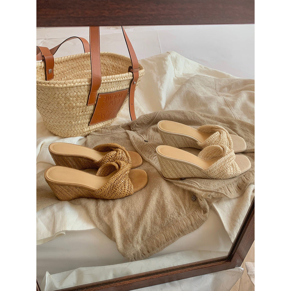 Damen Keil-Sandalen mit geflochtener Vorderpartie R&B