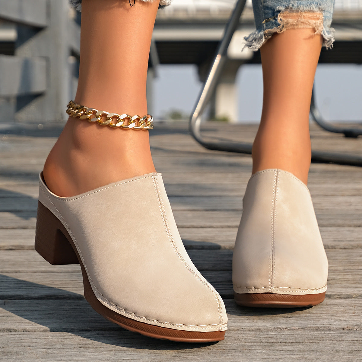 Damen Casual Clogs mit komfortablem Absatz und edlem Wildleder R&B