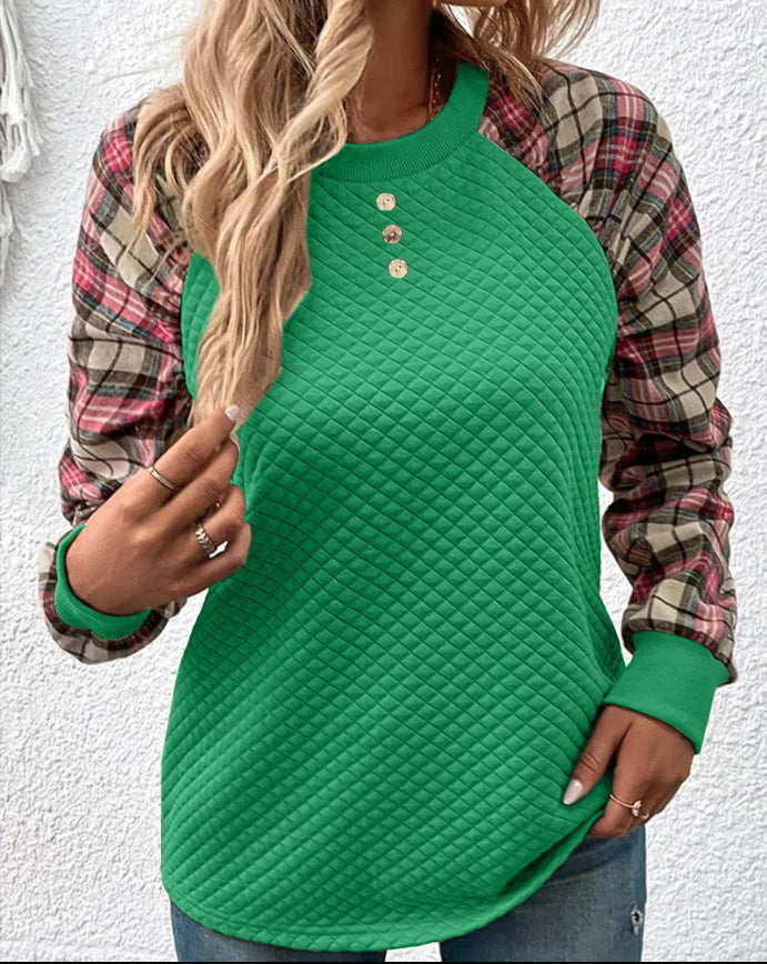 Damen modischer Sweatshirt mit originellem Karomuster und strukturiertem Oberteil R&B