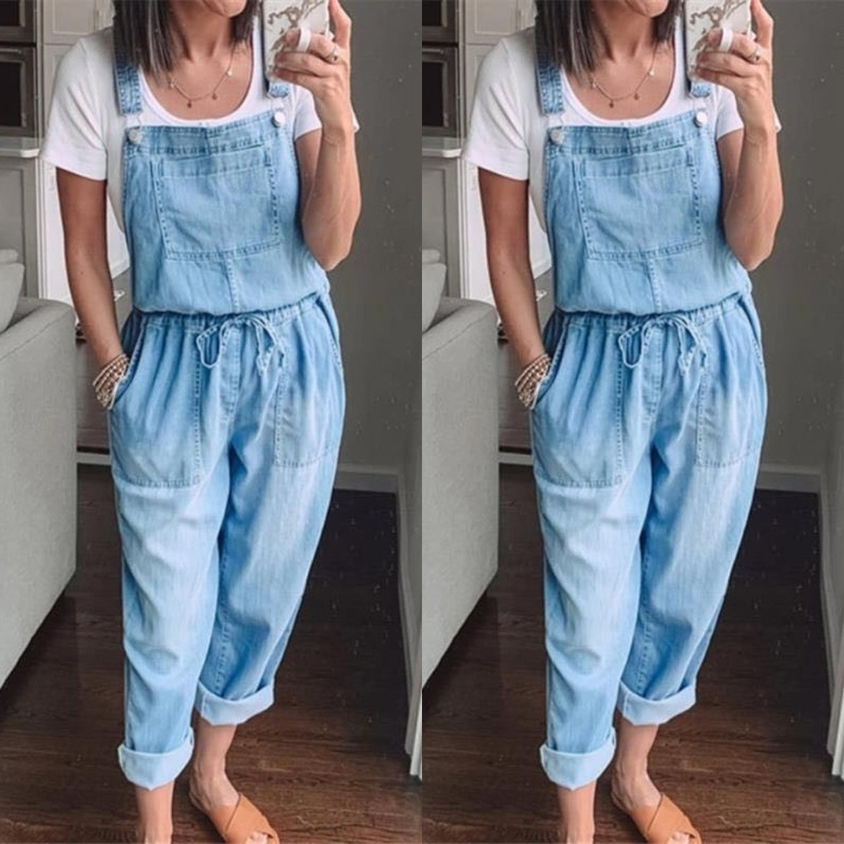 Damen Denim-Overall mit verstellbaren Trägern