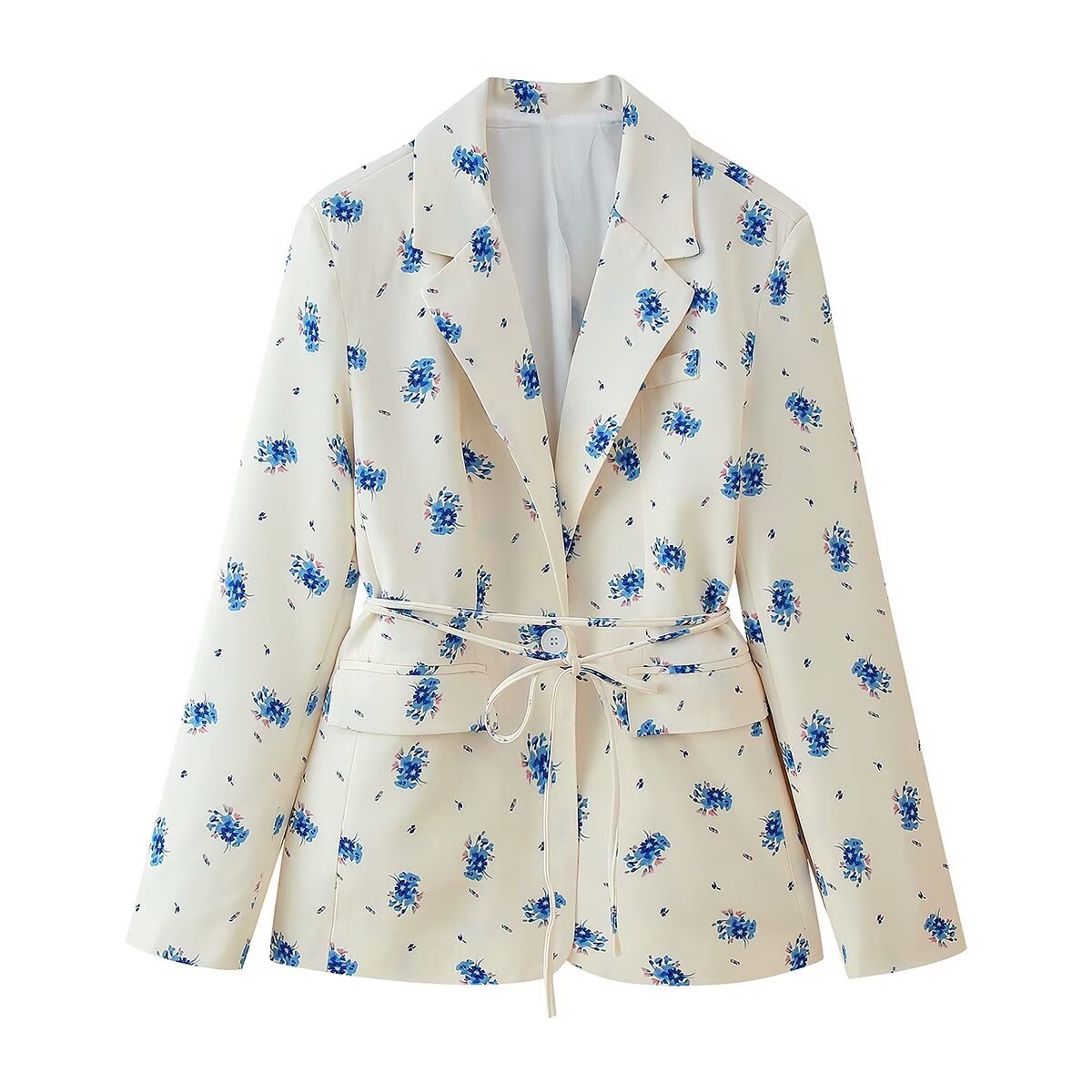 Damen modische Blazerjacke mit floralem Muster und Taillengürtel R&B
