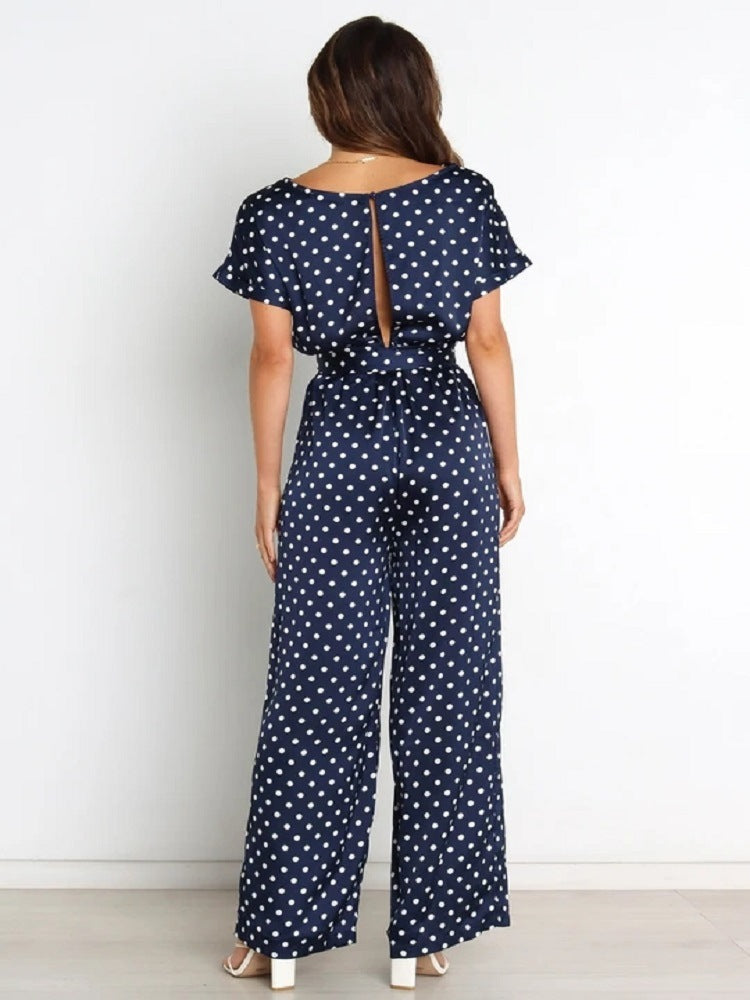 Damen Satin Jumpsuit mit weitem Bein und Taillengürtel R&B