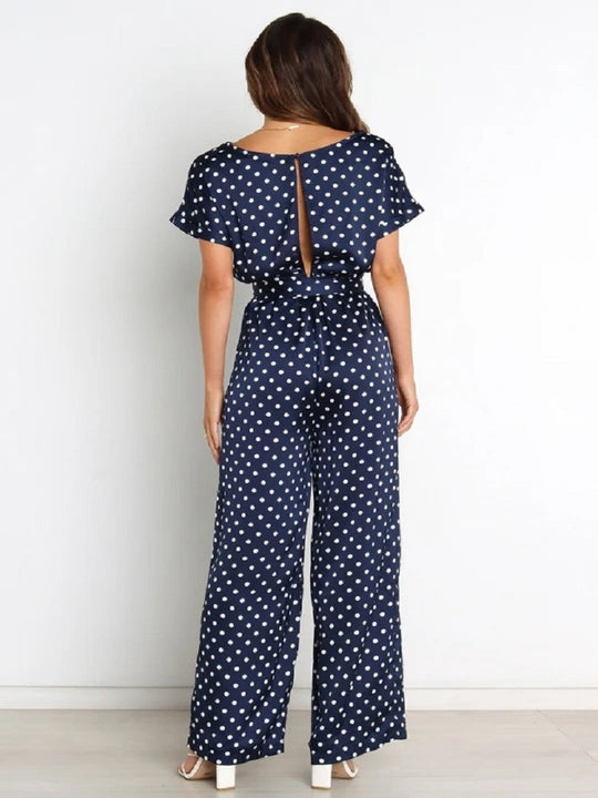 Damen Satin Jumpsuit mit weitem Bein und Taillengürtel R&B