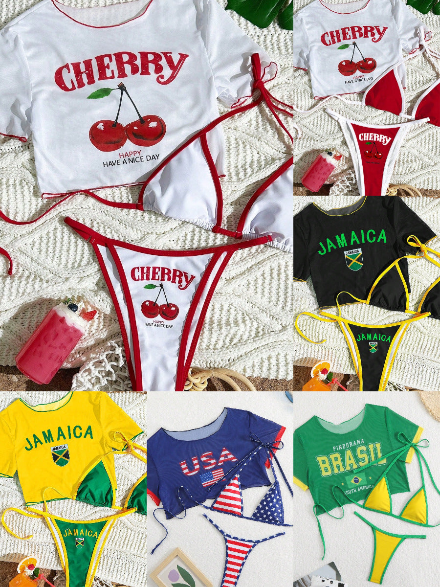 Damen Bikini-Set mit kreativem Kirschmotiv R&B