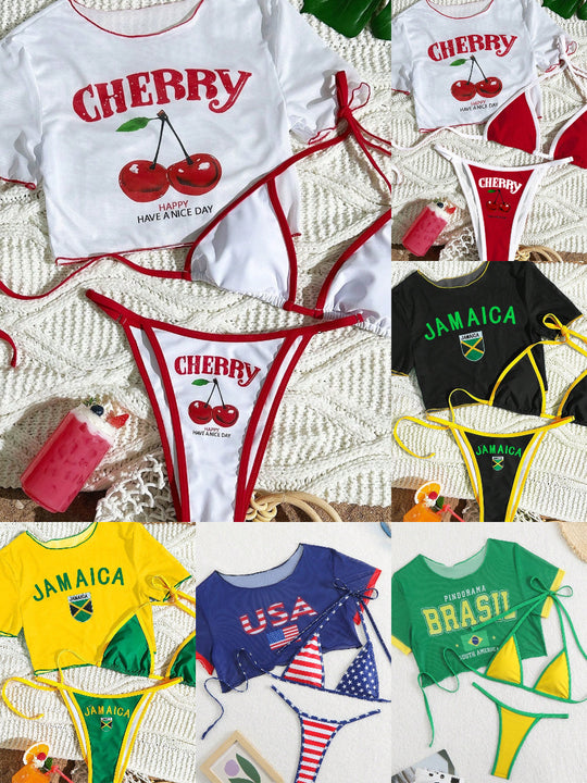 Damen Bikini-Set mit kreativem Kirschmotiv R&B