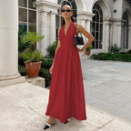 Damen Elegantes Maxikleid mit tiefem V-Ausschnitt und fließendem Schnitt R&B