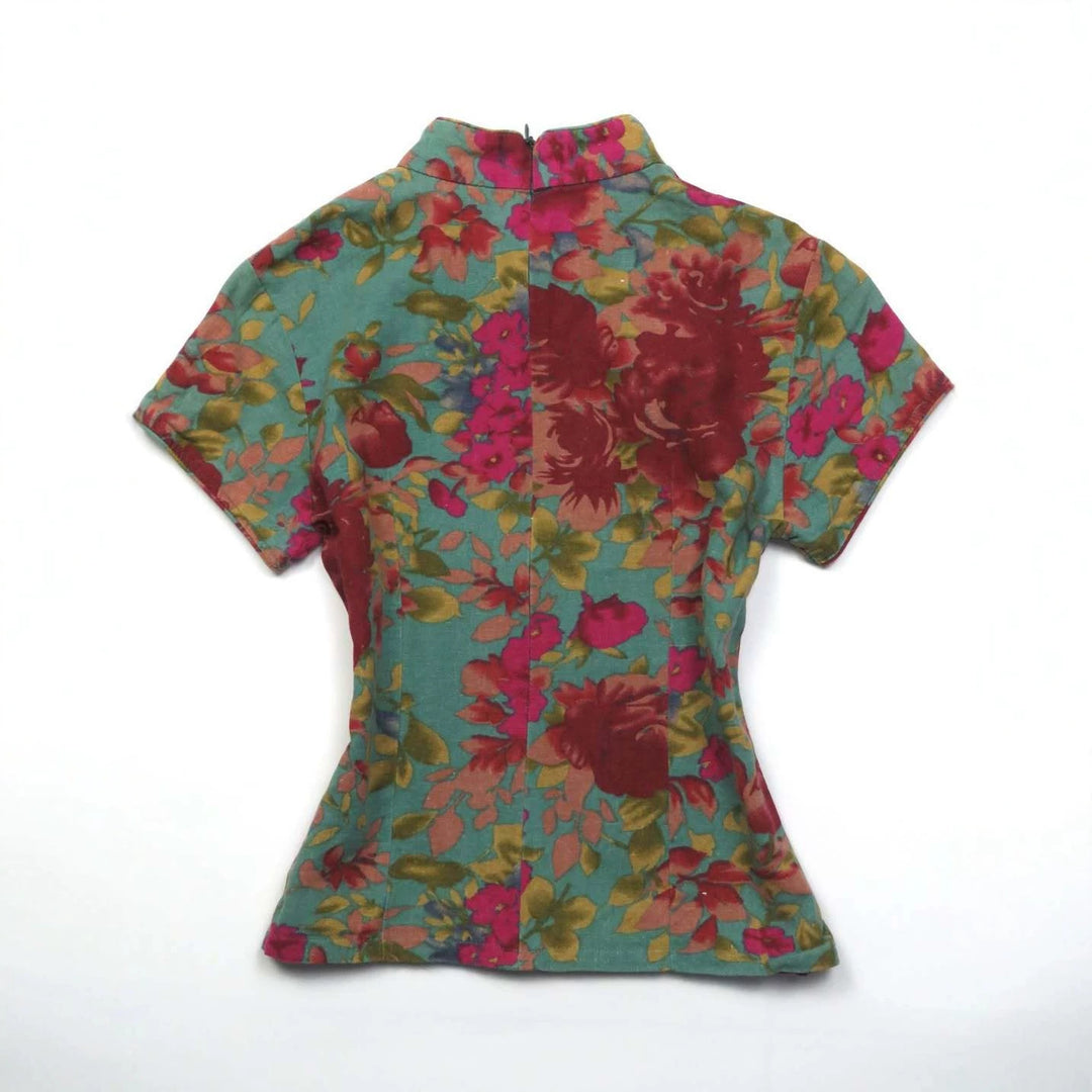 Damen Blumiges Oberteil mit Stehkragen R&B