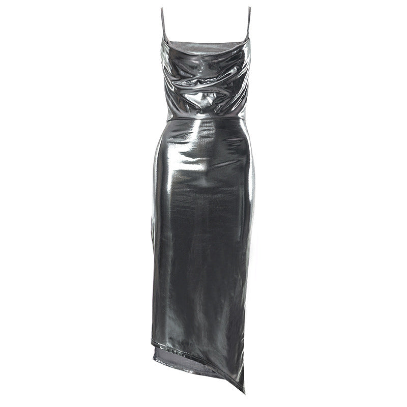 Damen Elegantes Wrap-Kleid aus glänzendem Material R&B