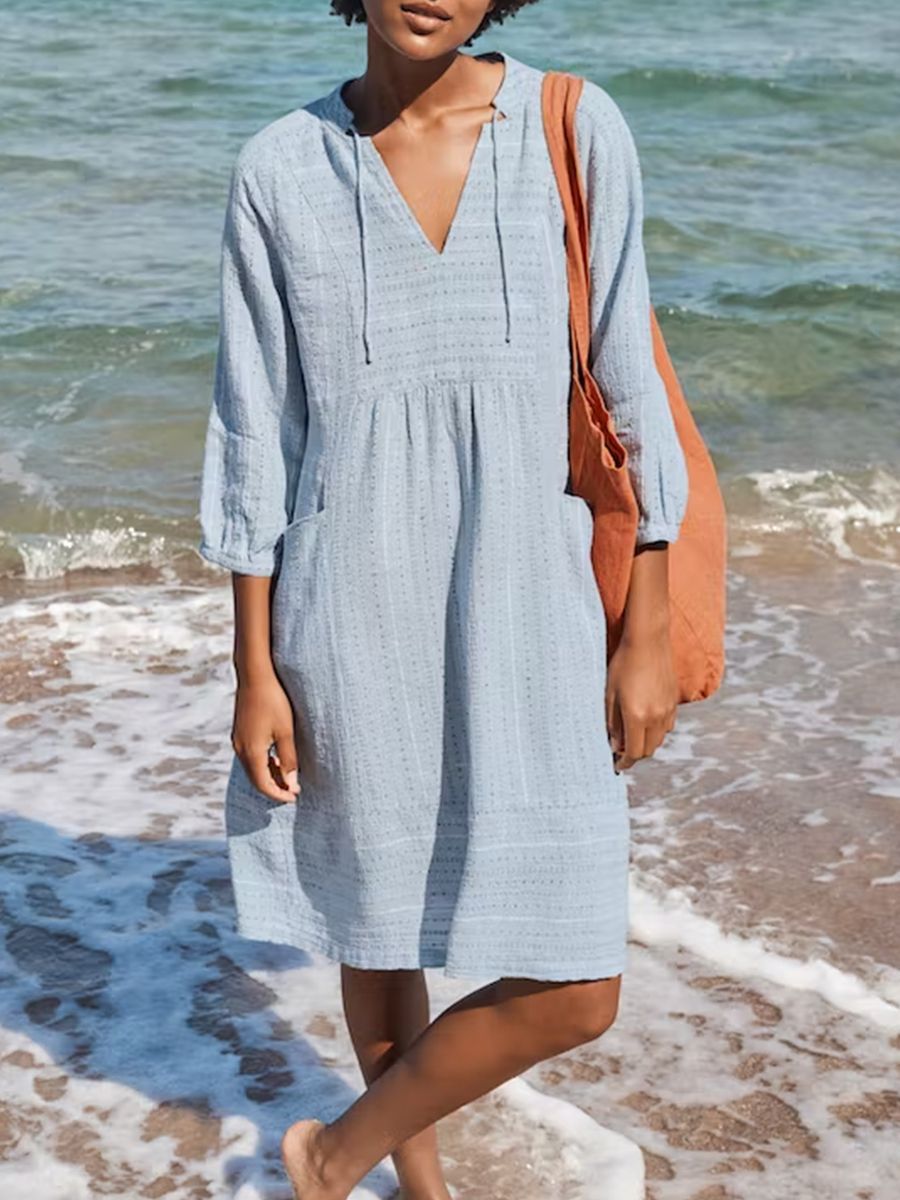 Damen lässiges Sommerkleid mit Kapuze und Taschen R&B