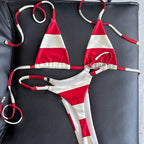Damen Triangel-Bikini im modernen Streifenlook mit verstellbaren Trägern R&B