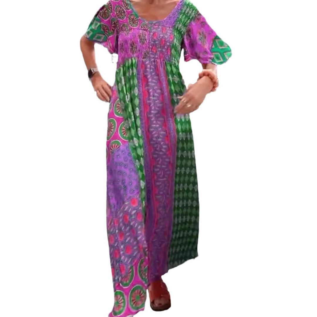Damen Bohokleid mit elastischem Taillenband und fließendem Schnitt Heidi-Mode
