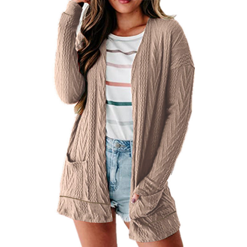 Damen luftige Strickjacke mit Taschen und modernem Design R&B
