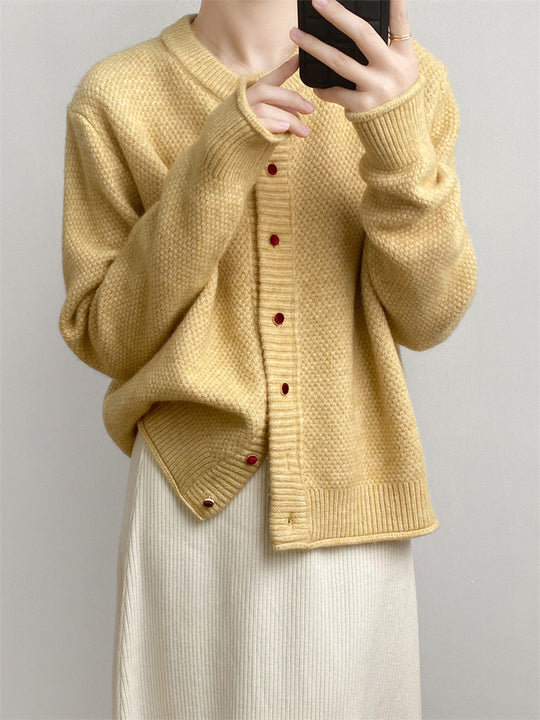Damen Chunky Strickjacke mit Knopfverschluss und breiten Ärmelabschlüssen R&B