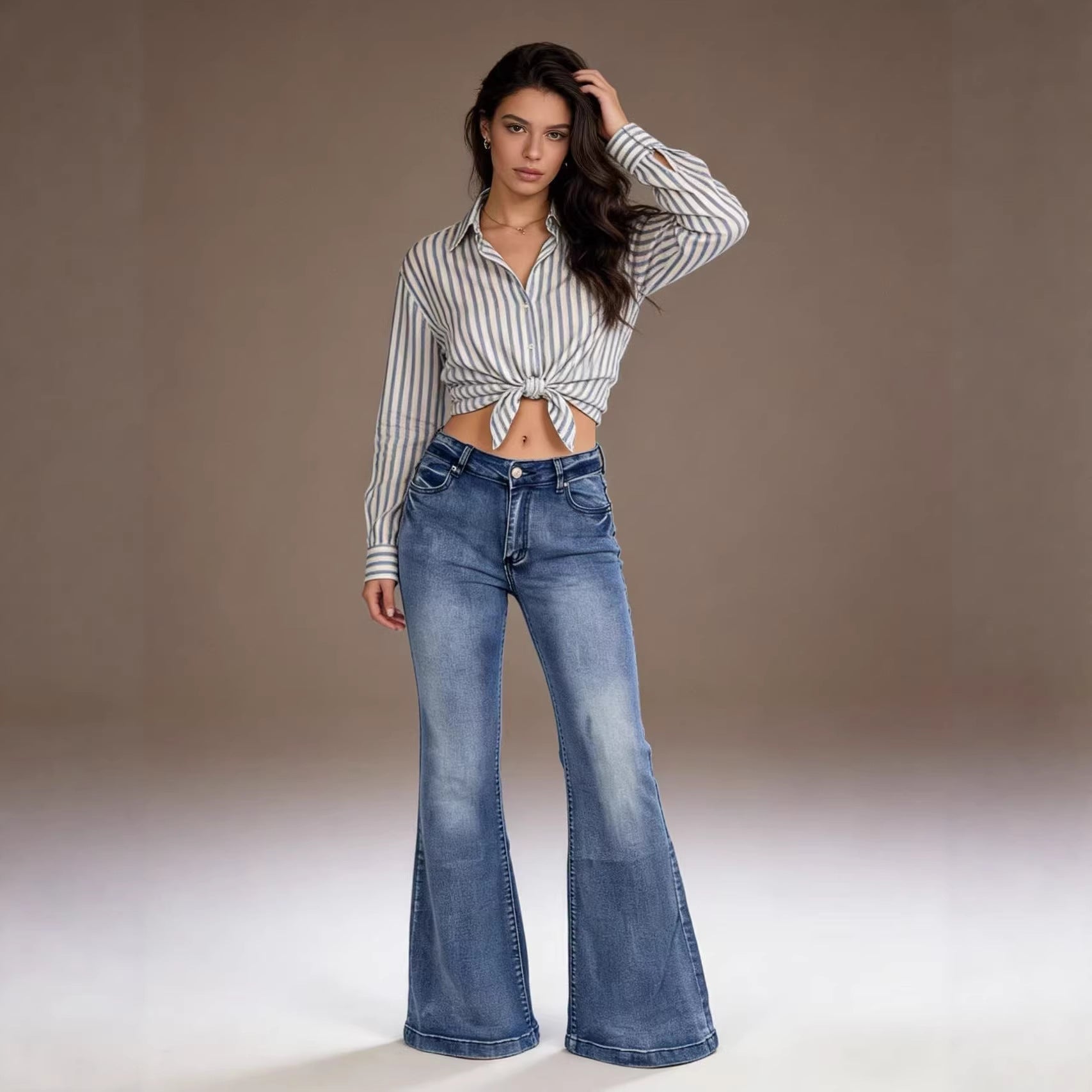 Damen elegante Cropped Bluse mit Puffärmeln und Stickmuster