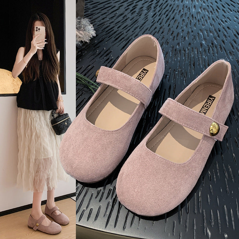 Damen elegante Ballerina-Schuhe mit verstellbarem Riemchen und goldener Schnalle R&B