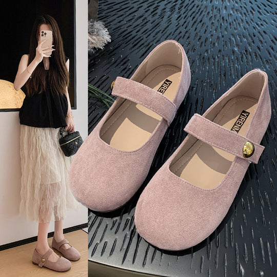 Damen elegante Ballerina-Schuhe mit verstellbarem Riemchen und goldener Schnalle R&B