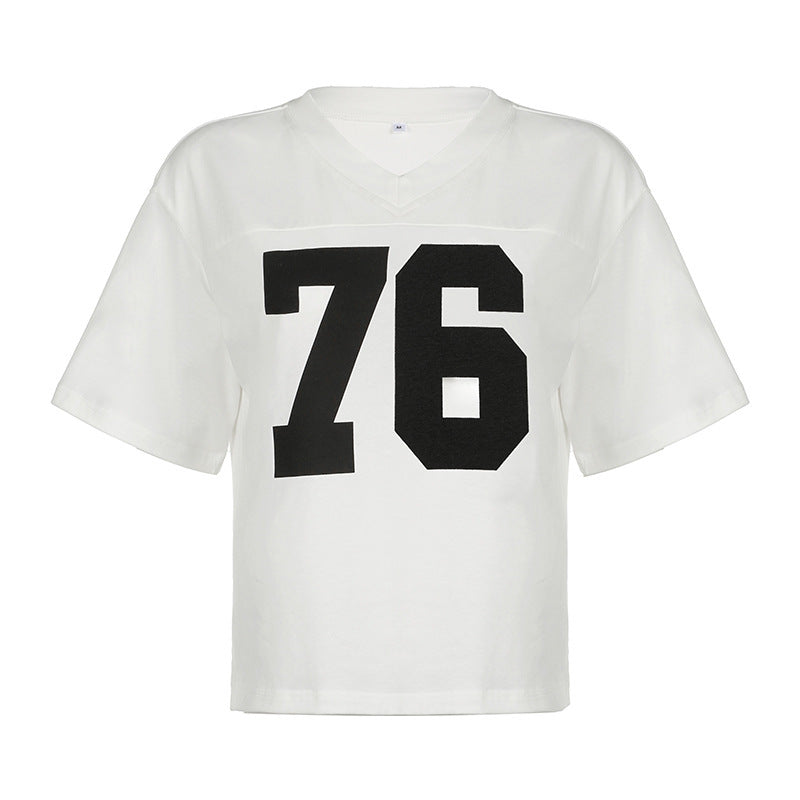 Damen Sportliches V-Ausschnitt T-Shirt mit angesagtem Print R&B