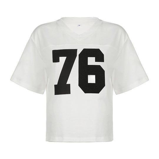 Damen Sportliches V-Ausschnitt T-Shirt mit angesagtem Print R&B