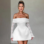 Damen Offshoulder Minikleid mit Spitzenärmeln und taillierter Silhouette R&B