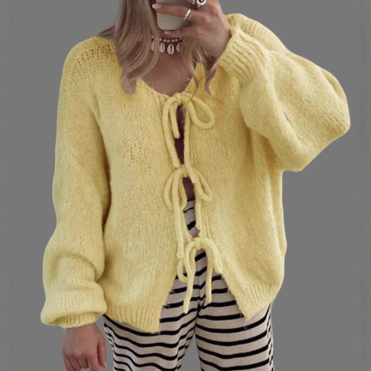 Damen Kuscheliger Strickcardigan mit großzügigem Schnitt und dekorativen Kordeln R&B