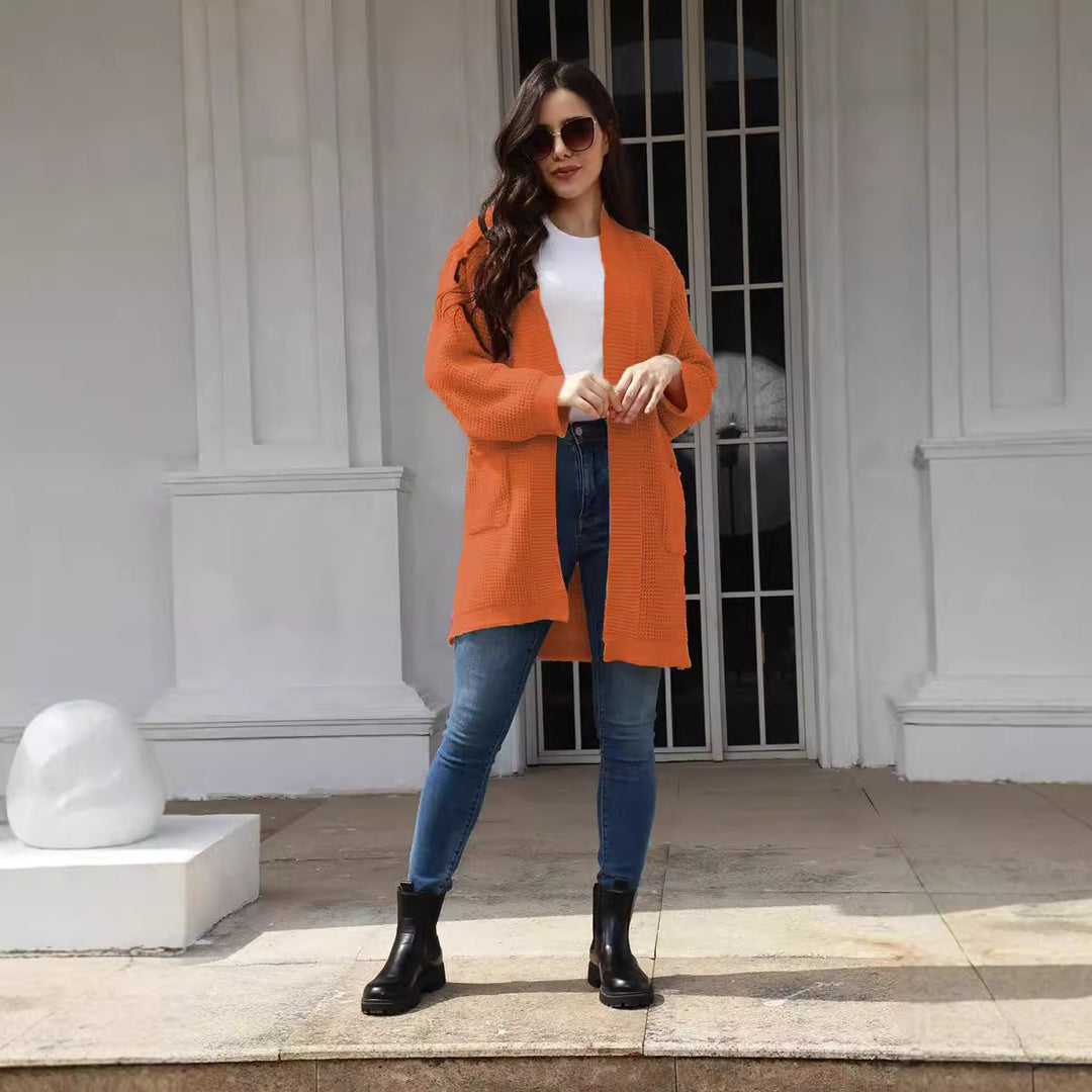 Damen lässiger Strickcardigan mit praktischen Taschen und offener Front R&B