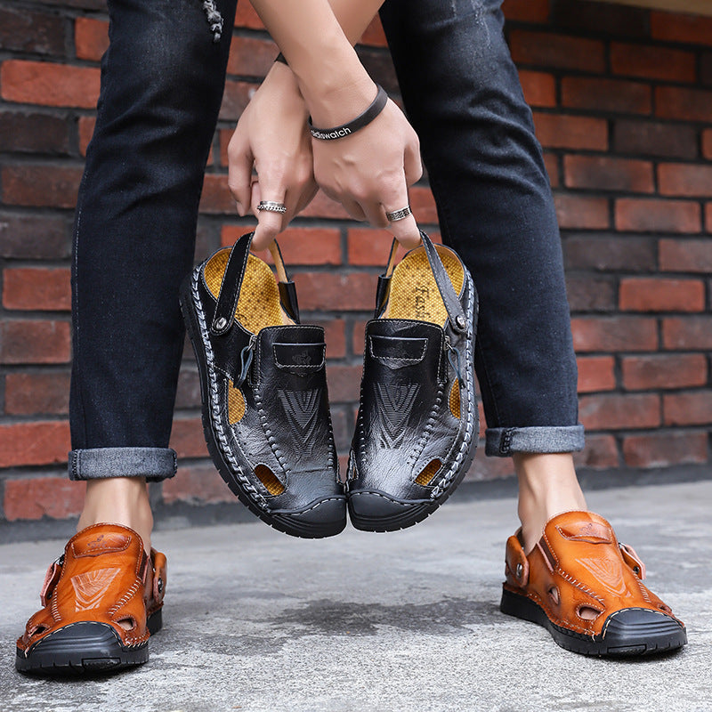 Herren luftige Leder-Sandalen mit verstellbarem Riemen R&B