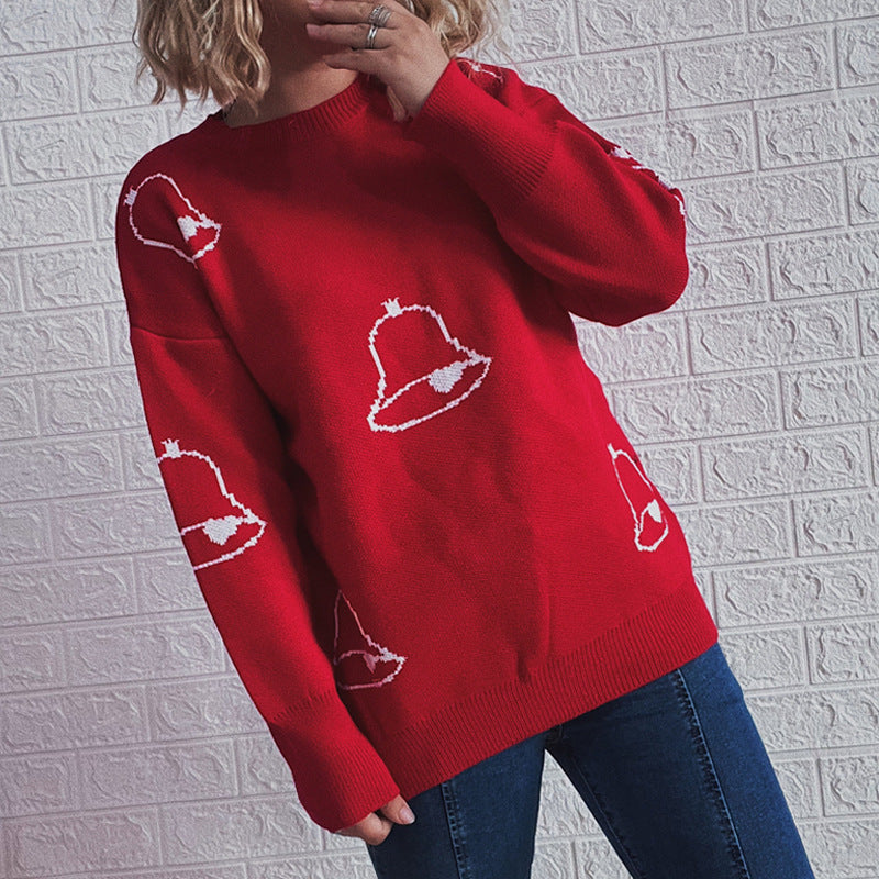 Damen Festlicher Pullover mit fröhlichem Glockenmotiv und lässigem Schnitt R&B