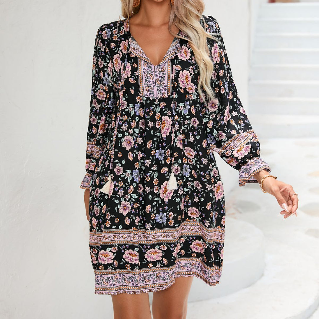 Damen Sommerliches Blumenkleid mit V-Ausschnitt und Raffungen R&B