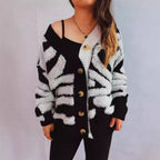 Damen Grobstrickjacke mit dekorativem Mustermix und eleganten Knopfdetails R&B