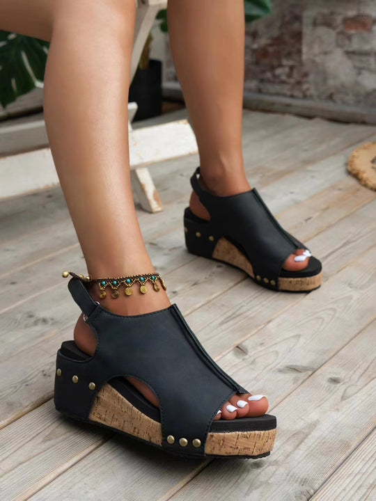 Damen Wedge-Pantoletten mit dekorativem Cut-Out-Design und komfortablem Fußbett R&B