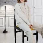 Damen lässiger Strickjacke mit hochgeschlossenem Reißverschluss und voluminösen Ärmeln R&B