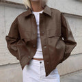 Damen Modische Kunstlederjacke im lässigen Oversized-Schnitt R&B